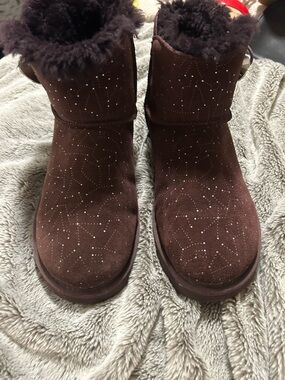 UGG Brown Suede Sparkle Shearling Ankle Boots
